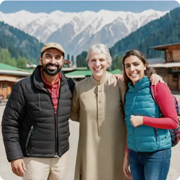 Naqashbandi kashmir tourist guide with happy american tourists